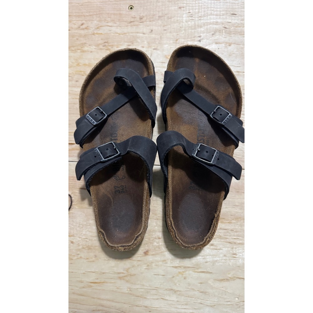 Birkenstock Mayari Black Leather Toe Loop Sandals Womens‎ 37 US 6 6.5 Regular